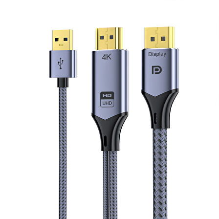 VegGieg HDMI to Displayport DP 4K 60Hz USB Görüntü Aktarma Kablosu 2 Metre