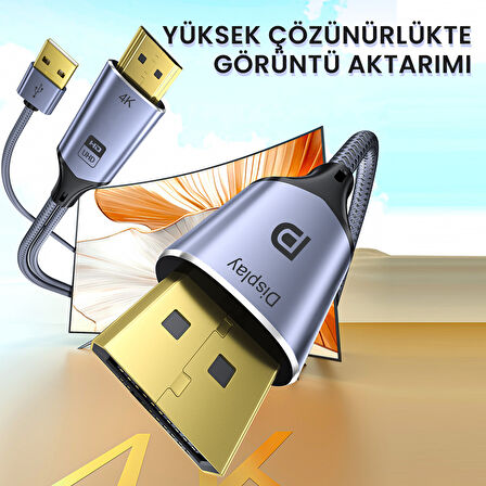 VegGieg HDMI to Displayport DP 4K 60Hz USB Görüntü Aktarma Kablosu 2 Metre