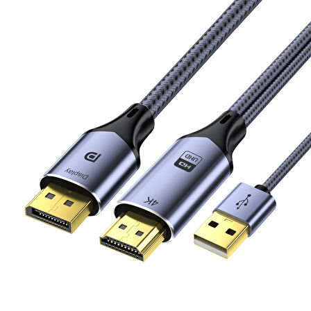 VegGieg HDMI to Displayport DP 4K 60Hz USB Görüntü Aktarma Kablosu 2 Metre