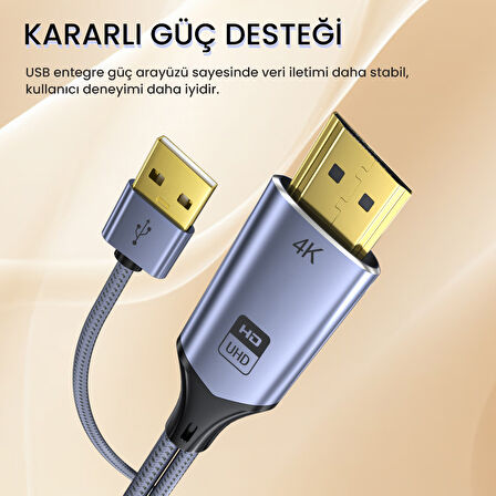 VegGieg HDMI to Displayport DP 4K 60Hz USB Görüntü Aktarma Kablosu 2 Metre