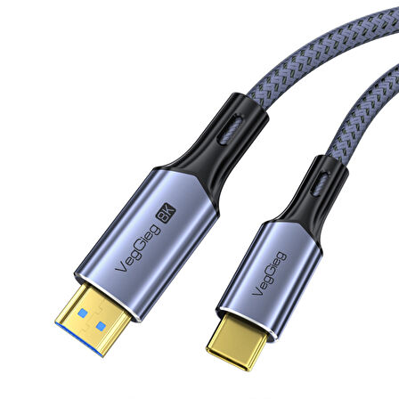 Veggieg Type-C to HDMI Kablo 8K 60Hz 4K 240Hz HDR 3D 48Gbps Örgülü USB-C to HDMI Kablo 2 Metre