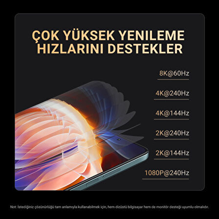 Veggieg Type-C to HDMI Kablo 8K 60Hz 4K 240Hz HDR 3D 48Gbps Örgülü USB-C to HDMI Kablo 2 Metre