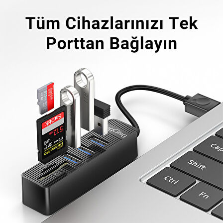 VegGieg USB 2.0 SD - MicroSD Kart Okuyucu ve 3 Port USB Çoklayıcı Hub