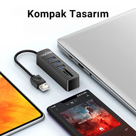 VegGieg USB 2.0 SD - MicroSD Kart Okuyucu ve 3 Port USB Çoklayıcı Hub