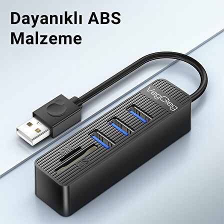 VegGieg USB 2.0 SD - MicroSD Kart Okuyucu ve 3 Port USB Çoklayıcı Hub