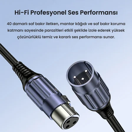VegGieg XLR Erkek Dişi Profesyonel Mikrofon Kablosu Hi-Fi Ses Kalitesi OFC Bakır Enstrüman Ses Kablosu 5 Metre