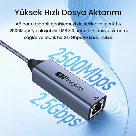 VegGieg USB-A ve Type-C 2.5G Gigabit Ethernet Dönüştürücü Adaptör