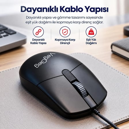 VegGieg G005 Optik 3 Tuşlu Sağ ve Sol Elle Kullanıma Uygun USB Kablolu Mouse Siyah
