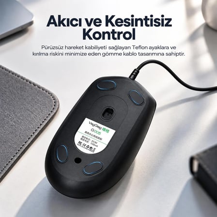 VegGieg G005 Optik 3 Tuşlu Sağ ve Sol Elle Kullanıma Uygun USB Kablolu Mouse Siyah