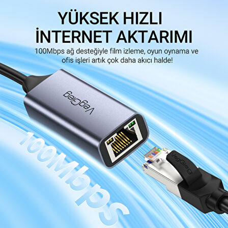 Veggieg USB 2.0 100Mbps Rj45 Lan Ethernet İnternet Çevirici Dönüştürücü