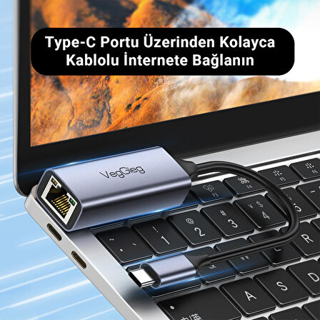 VegGieg Type-C 1000Mbps Gigabit Ethernet Adaptörü PC, Mac, Konsol, Tv Box Uyumlu