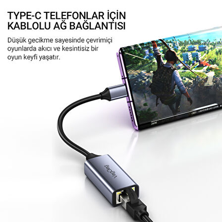 Veggieg USB Type-C 100Mbps Rj45 Lan Ethernet İnternet Çevirici Dönüştürücü