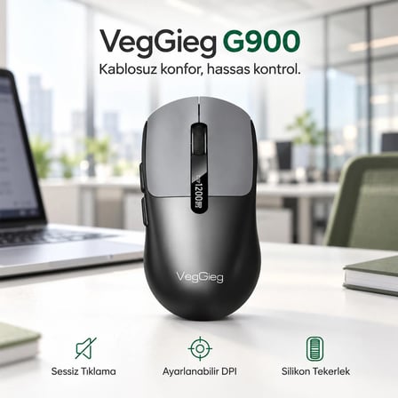 VegGieg G900 Dual-Mode Bluetooth 5.3 ve 2.4GHz 3600DPI Ekranlı Şarjlı Optik Kablosuz Mouse Siyah