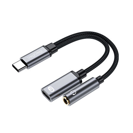 VegGieg Type-C to 3.5mm Kulaklık ve Type-C Şarj Dönüştürücü Adaptör