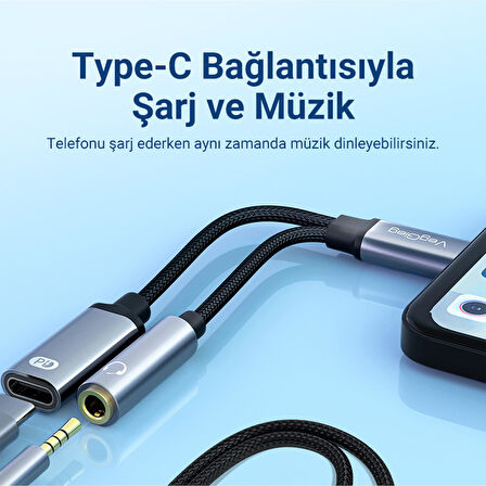 VegGieg Type-C to 3.5mm Kulaklık ve Type-C Şarj Dönüştürücü Adaptör