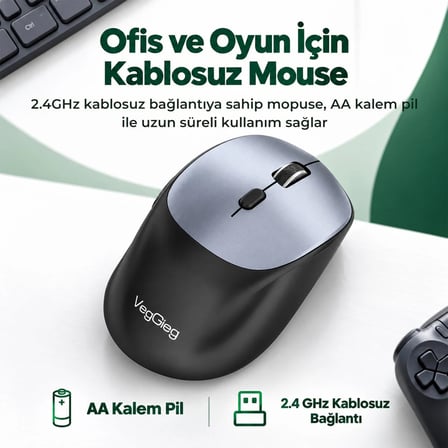 VegGieg G800 Kablosuz 2.4GHz 3600DPI Optik Mouse Gri