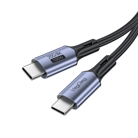 VegGieg 100W 5A USB 3.2 Gen2 20 Gbps 8K 60Hz Type-C Görüntü Şarj ve Data Kablosu 1 Metre