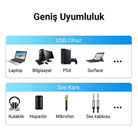 VegGieg Type-C Ses Kartı 3.5mm Kulaklık ve Mikrofon Girişli