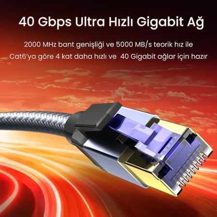 VegGieg CAT8 40Gbps Gigabit FTP 2000Mhz RJ45 Ethernet Ağ Kablosu 15 Metre