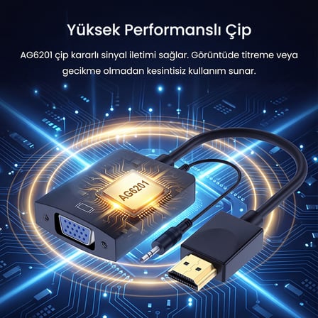 VegGieg HDMI to VGA Çevirici Adaptör 3.5mm Ses Çıkışlı Full HD 1080P 60Hz