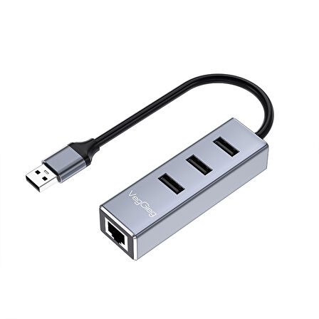 Veggieg USB 2.0 to 100Mbps Ethernet Çevirici ve 3 Portlu USB Hub Çoklayıcı