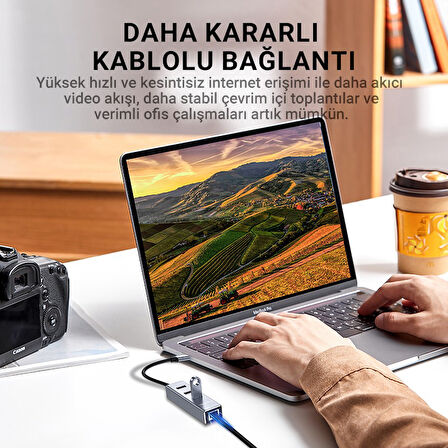 Veggieg USB Type-C to 100Mbps Ethernet Çevirici ve 3 Portlu USB Hub Çoklayıcı