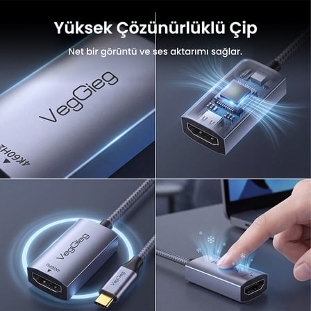 VegGieg Type-C to HDMI 4K 60Hz OFC Bakır Çevirici Dönüştürücü Adaptör