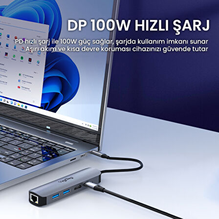 VegGieg Type-C PD100W 5 Portlu 4K 30Hz HDMI 100Mbps Ethernet USB 2.0 + USB 3.0 Çoklayıcı Hub
