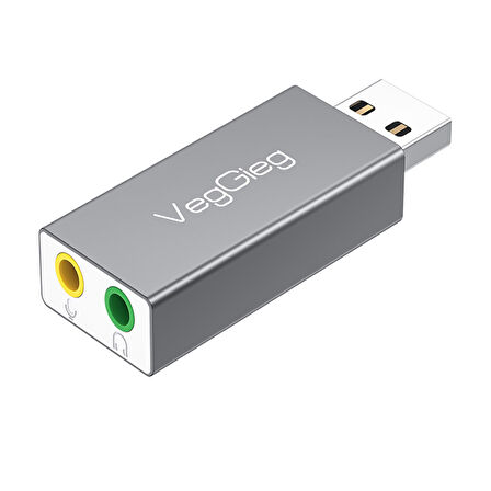 VegGieg USB Harici Ses Kartı Adaptörü 3.5mm Kulaklık ve Mikrofon Girişli