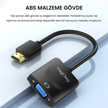 VegGieg HDMI to VGA Full HD 1080P 60Hz Çevirici Dönüştürücü Adaptör