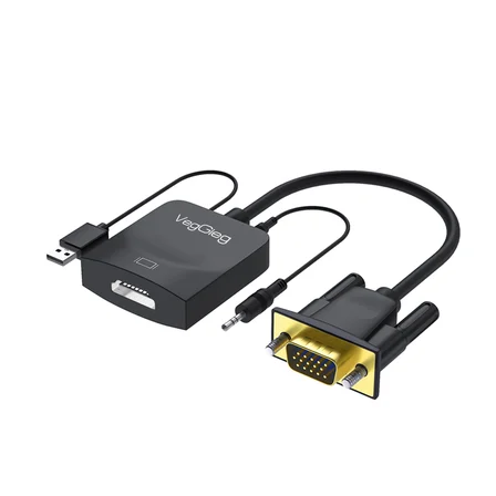 VegGieg VGA to HDMI Full HD 1080P 60Hz Aux Ses Destekli USB Beslemeli Çevirici Dönüştürücü Adaptör