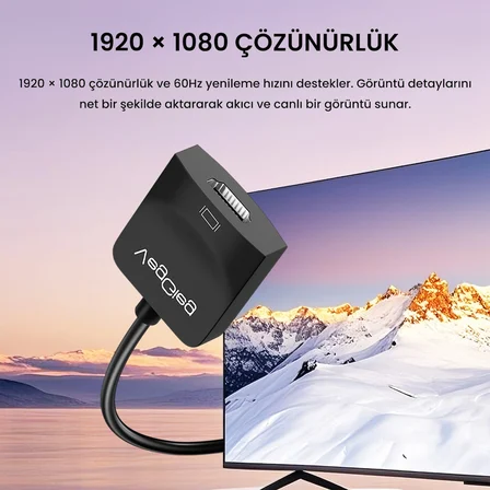 VegGieg VGA to HDMI Full HD 1080P 60Hz Aux Ses Destekli USB Beslemeli Çevirici Dönüştürücü Adaptör