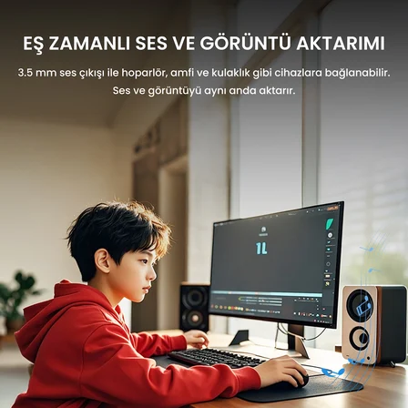 VegGieg VGA to HDMI Full HD 1080P 60Hz Aux Ses Destekli USB Beslemeli Çevirici Dönüştürücü Adaptör