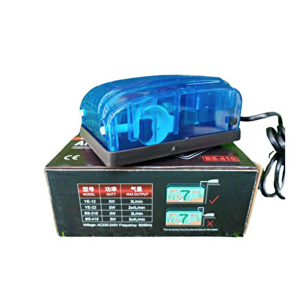 Jingye Çift Çıkışlı Akvaryum Hava Motoru Mavi 5W, 2x4L/Min