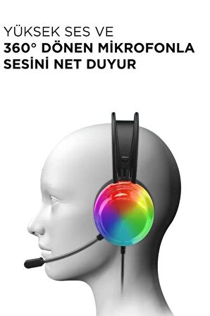 Lenovo G30B RGB Işıklı Siyah Kulak Üstü Kablolu Gaming Kulaklık