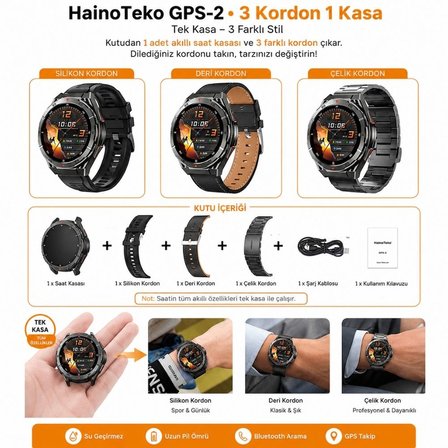HainoTeko GPS-2 Akıllı Saat GPS Özellikli AMOLED Ekran 3 ATM Su Geçirmez 3 Kordonlu Bluetooth Aramalı Siyah