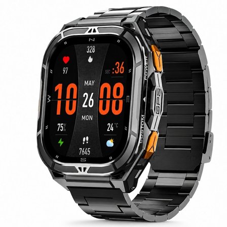 HainoTeko GPS-3 Akıllı Saat GPS Özellikli 5ATM Su Geçirmez AMOLED Ekran 3 Kordonlu BT Arama Siyah