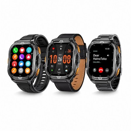 HainoTeko GPS-3 Akıllı Saat GPS Özellikli 5ATM Su Geçirmez AMOLED Ekran 3 Kordonlu BT Arama Siyah