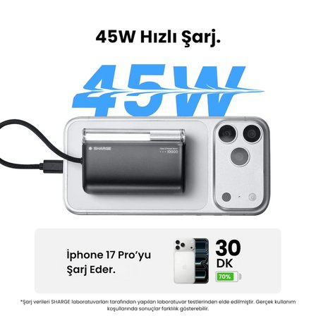 Sharge Flow 3 10000 mAh 45W Kompakt Tasarımlı Powerbank Taşınabilir Hızlı Şarj Cihazı 