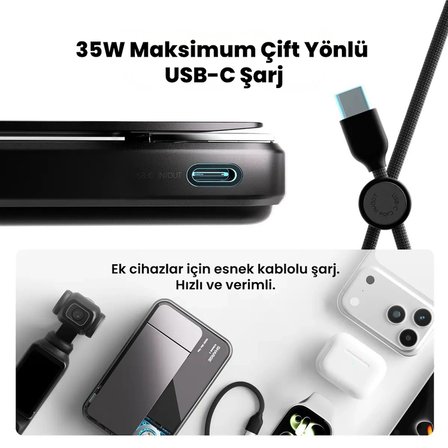 Sharge Icemag 3 Soğutucu Fanlı Standlı 10000 mAh Qi2 25W MagSafe Uyumlu Şeffaf Powerbank, Dahili Kablolu Hızlı Şarj Cihazı