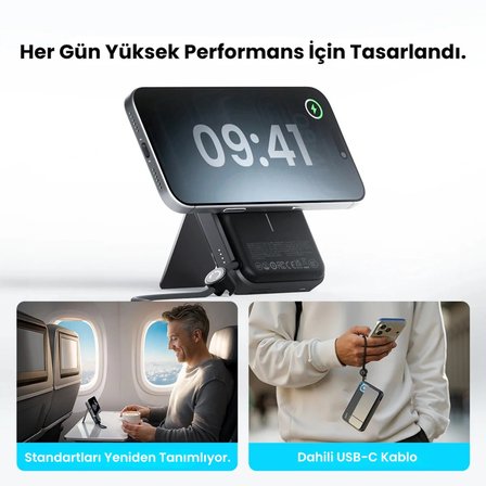 Sharge Icemag 3 Soğutucu Fanlı Standlı 10000 mAh Qi2 25W MagSafe Uyumlu Şeffaf Powerbank, Dahili Kablolu Hızlı Şarj Cihazı