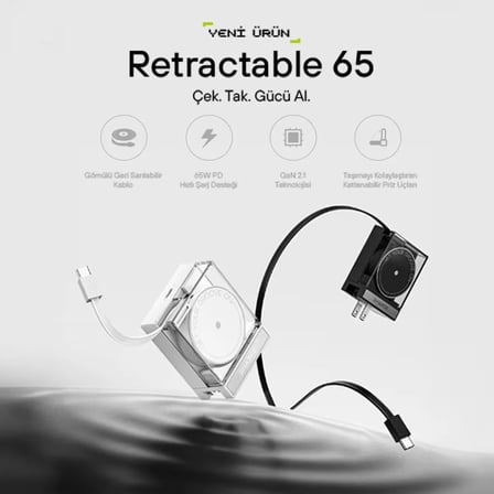 Sharge Retractable 65 GaN Şarj Cihazı