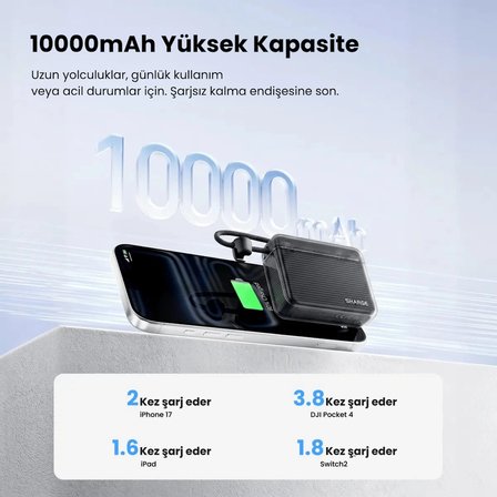 Sharge Flow Go 10000 mAh Dahili Type-C Kablolu Kompakt Powerbank Taşınabilir Hızlı Şarj Cihazı