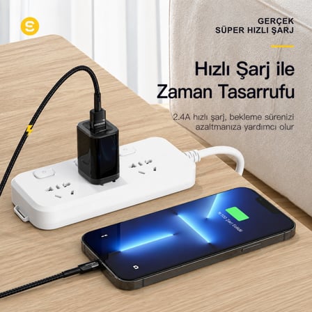 Essager USB-A to Lightning 2.4A Hızlı Şarj ve Data Kablosu – 480 Mbps Veri Aktarımı – Dayanıklı Örgülü Kablo 0.5M