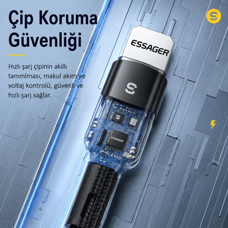 Essager USB-A to Lightning 2.4A Hızlı Şarj ve Data Kablosu – 480 Mbps Veri Aktarımı – Dayanıklı Örgülü Kablo 1 Metre