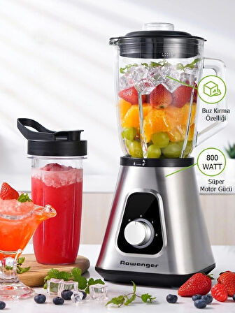 Rowenger 2in1 İnox 1.5lt Cam Hazneli Sürahi Smoothie Blender 600ml Kişisel Blender