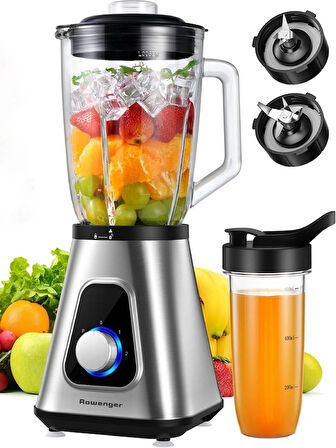 Rowenger 2in1 İnox 1.5lt Cam Hazneli Sürahi Smoothie Blender 600ml Kişisel Blender