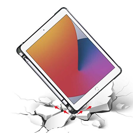 Apple iPad 9.7 2017 2018 (5.6.Nesil) Uyumlu Kalemlikli Premium Standlı Katlanabilir Uyku Modu Özellikli Tablet Kılıfı