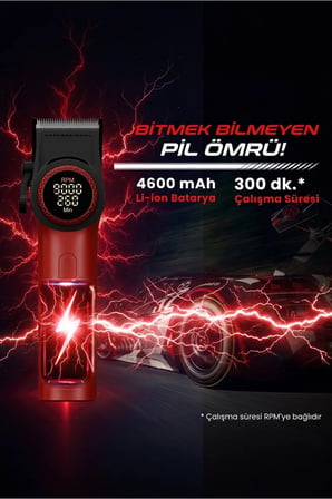 V-001 - Profesyonel Saç & Sakal Kesme Makinesi, 9000 RPM Yüksek Hız, Dijital LED Ekran, 10 Taraklı Şarj Standlı Set