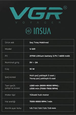 V-001 - Profesyonel Saç & Sakal Kesme Makinesi, 9000 RPM Yüksek Hız, Dijital LED Ekran, 10 Taraklı Şarj Standlı Set